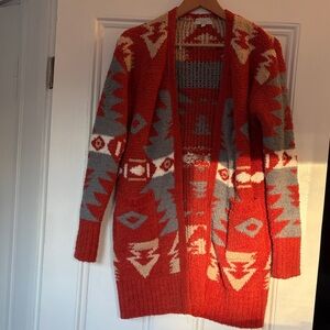 Cozy Burnt Orange and Gray Patterned Women's Sweater